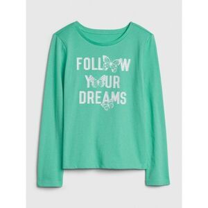 GAP Kids Girls Sz 6-7 Follow Your Dreams Butterfly LS Jade Cotton Tee Top NWT
